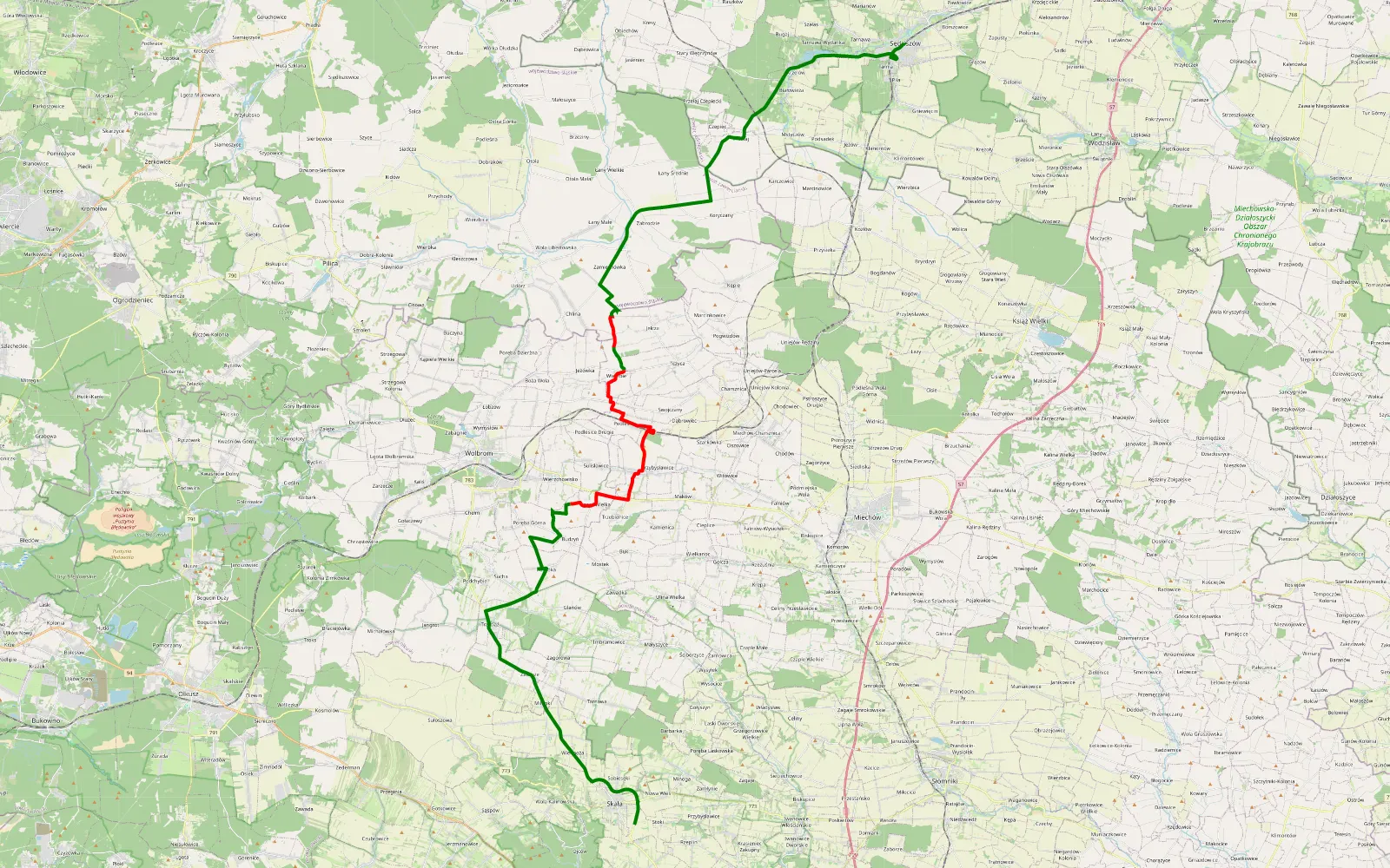 Map of Skała - Sędziszów - 19.3 km offroad trail, Olkusz County