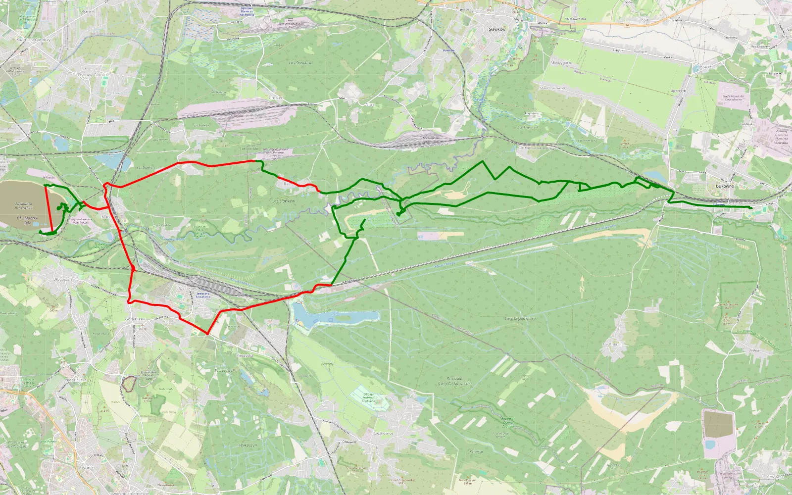 Map of Bukowno - 44.1 km offroad trail, Olkusz County