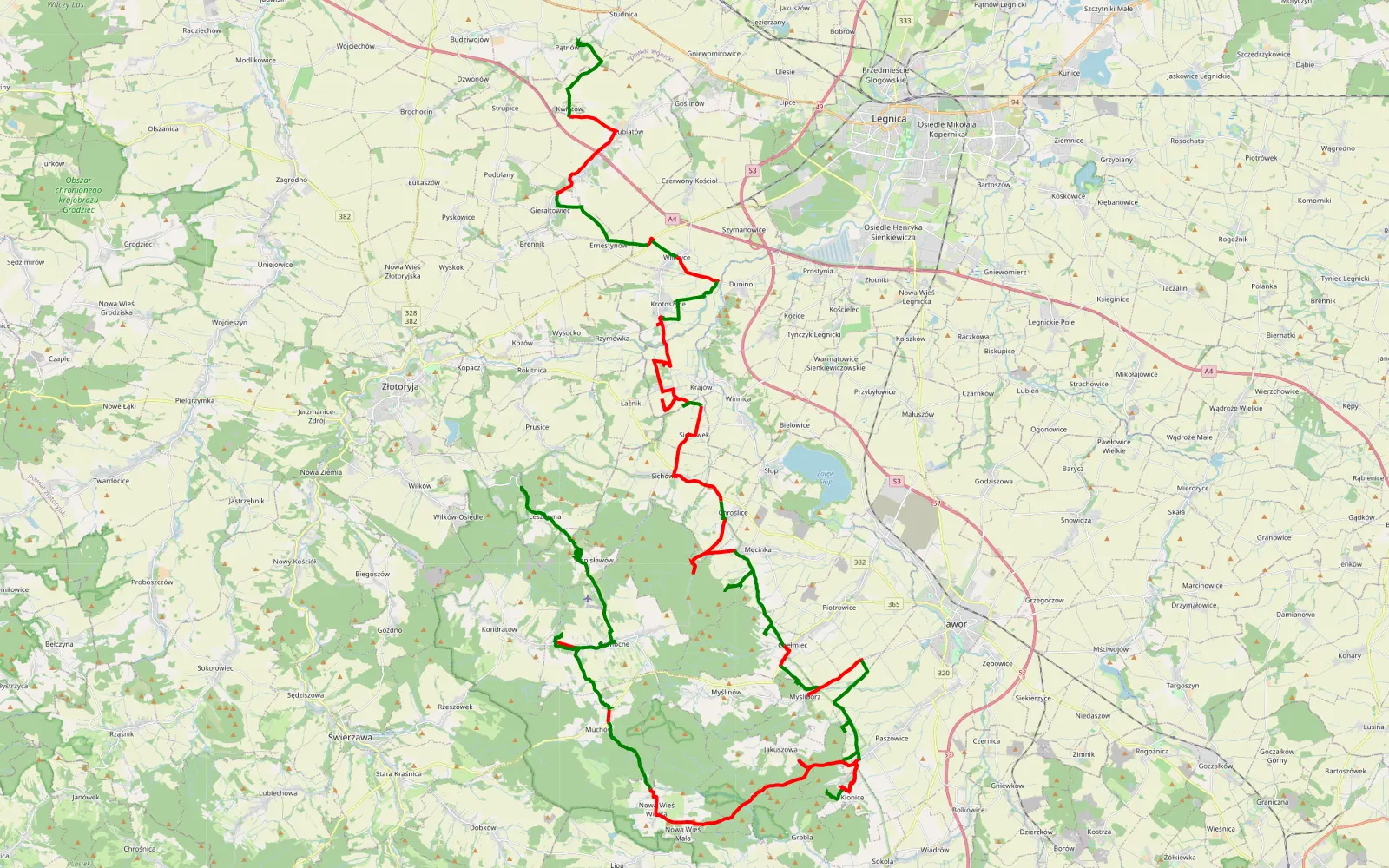 Map of Pagorki - 82.9 km offroad trail, Jawor County