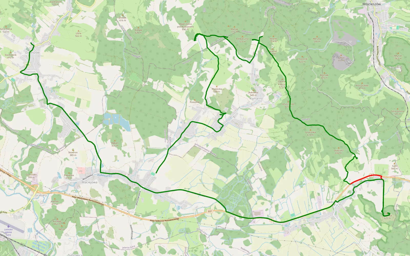 Map of Chałupy - Przełęcz Komarnicka - Dziwiszów - 16.2 km offroad trail, Karkonosze County