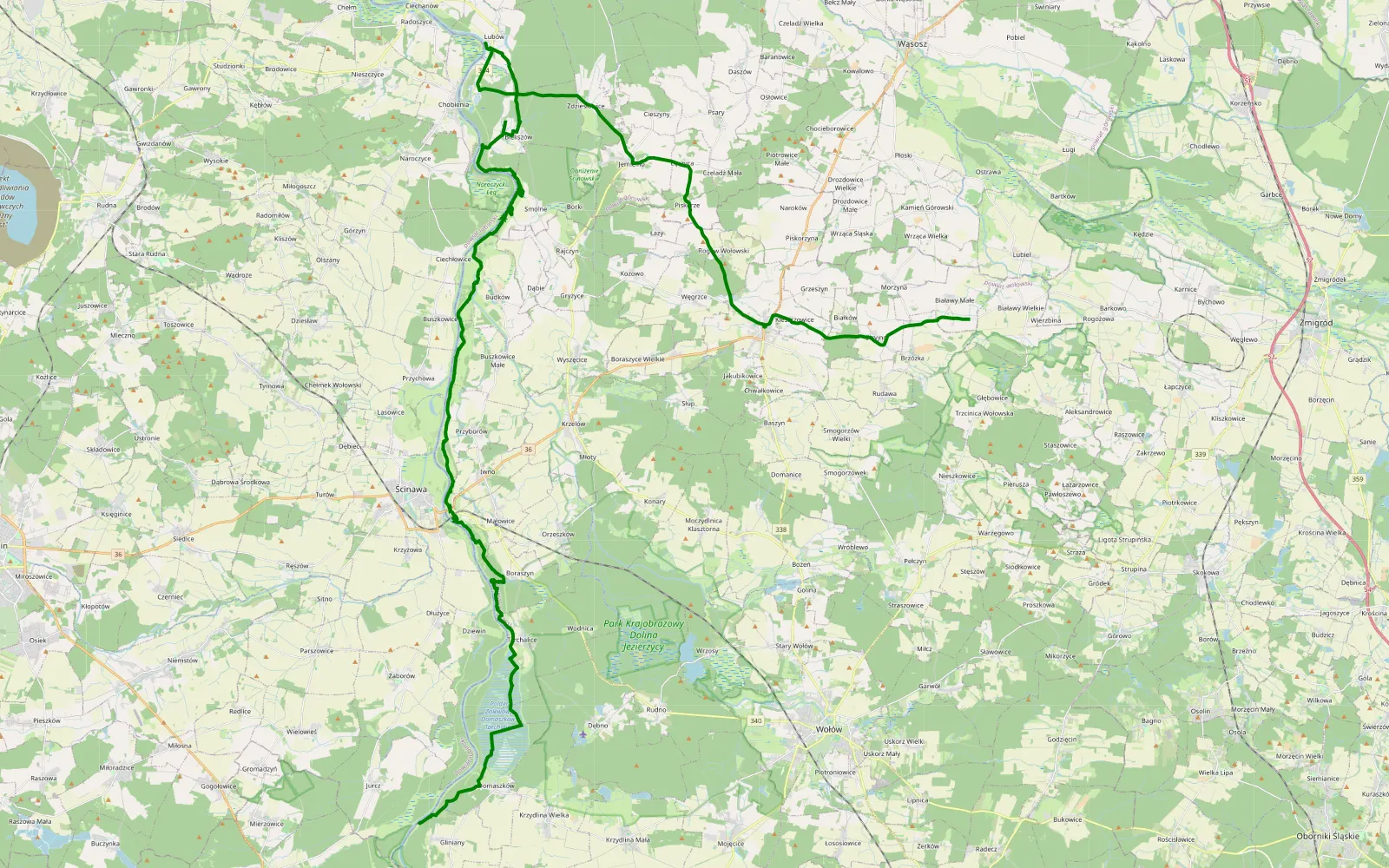 Mapa trasy Przystań - Głębowice - 43.9 km trasy offroad, Powiat Wołowski