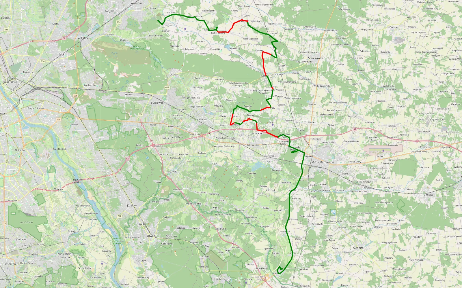 Mapa trasy MORG Piaskarnie - 38.9 km trasy offroad, Powiat Miński