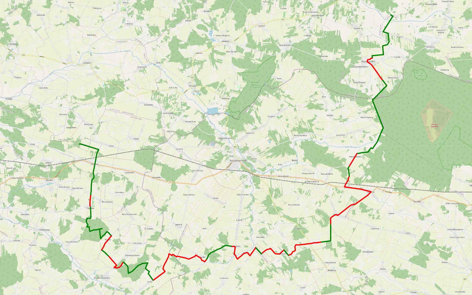 Map of Łącznik Jeruzal fajna z 23 - 59.7 km offroad trail, Łuków County