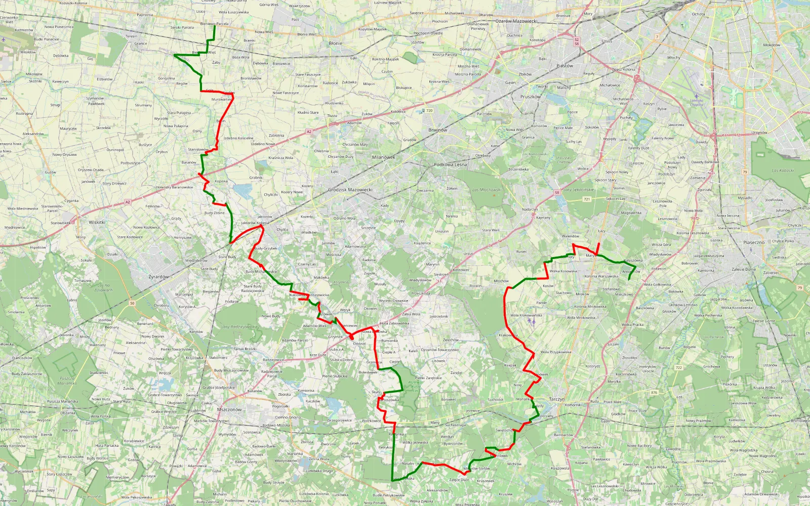 Map of Stefanowo - Marysinek - 92.6 km offroad trail, Grodzisk Mazowiecki County