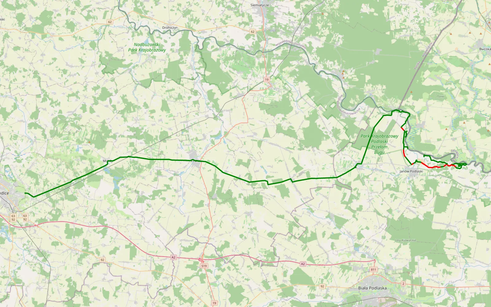 Map of Siedlce - 36.6 km offroad trail, Biała Podlaska County