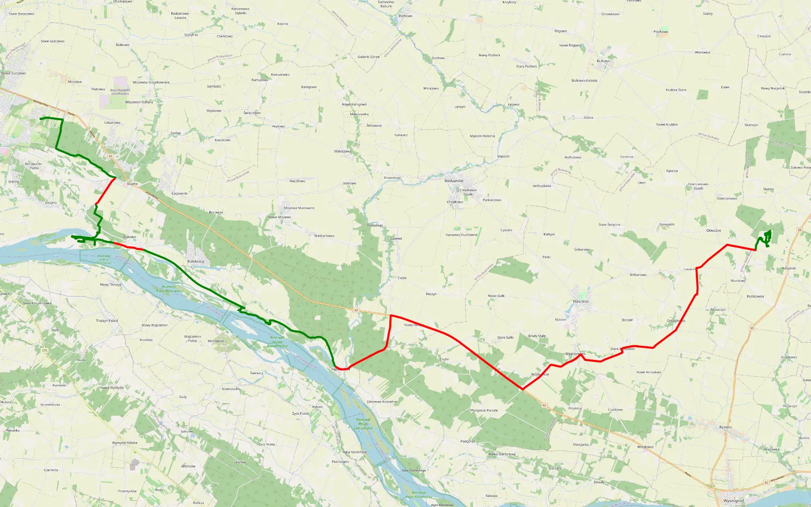 Map of Gulczewo Kolonia - Kobylniki - 49.2 km offroad trail, Płock County
