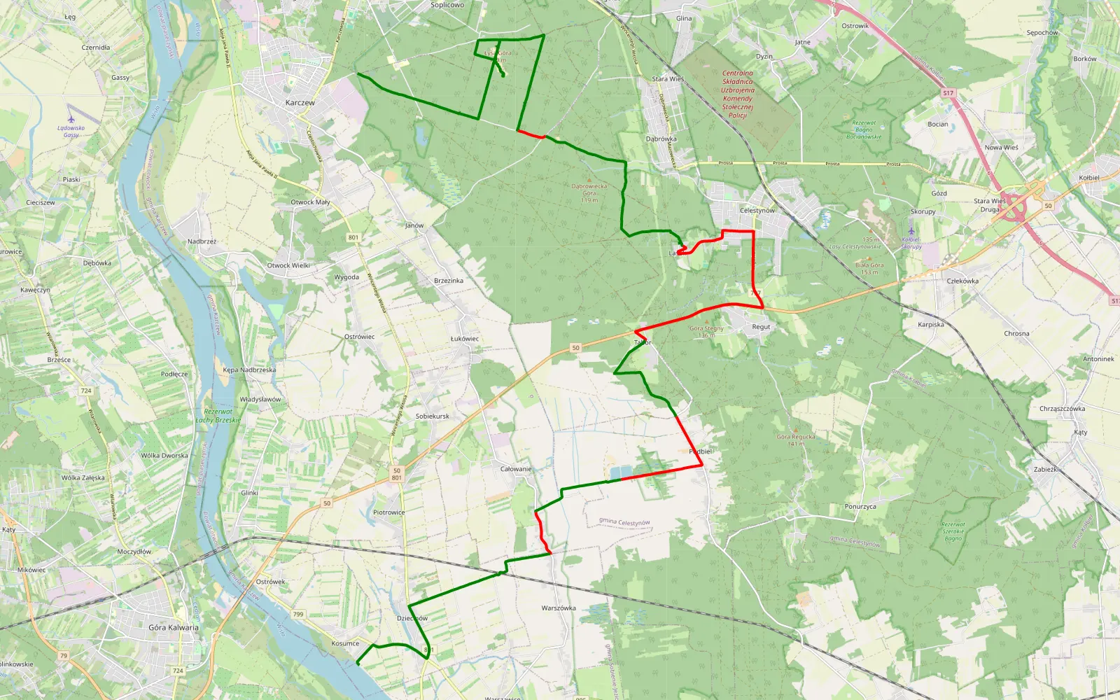 Map of Anielin - Kosumce - 29.3 km offroad trail, Otwock County