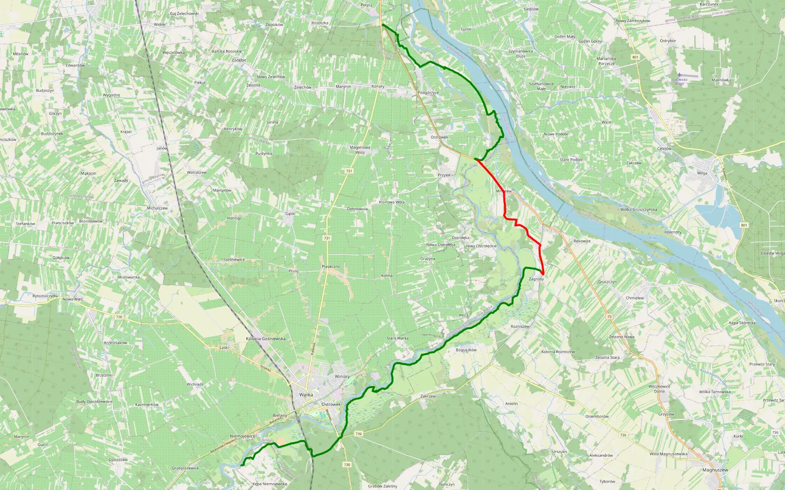 Map of Potycz - Niemojewice - 23.7 km offroad trail, Kozienice County