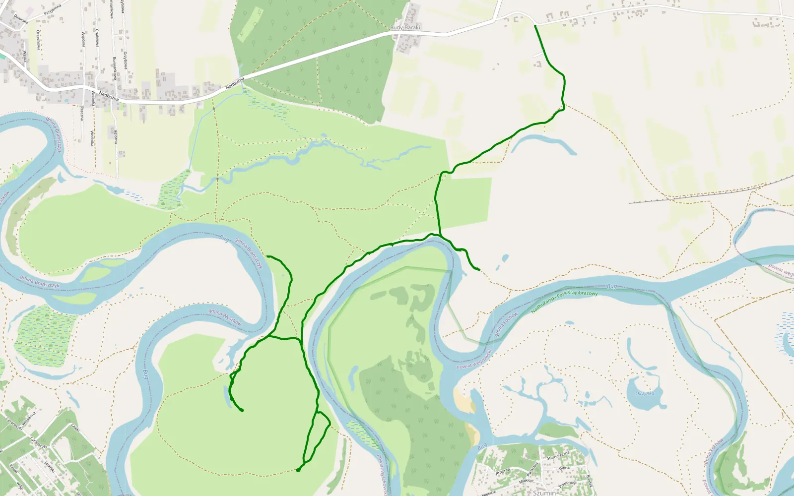 Mapa trasy Brańszczyk - Budy Stare - 7.8 km trasy offroad, Powiat Wyszkowski