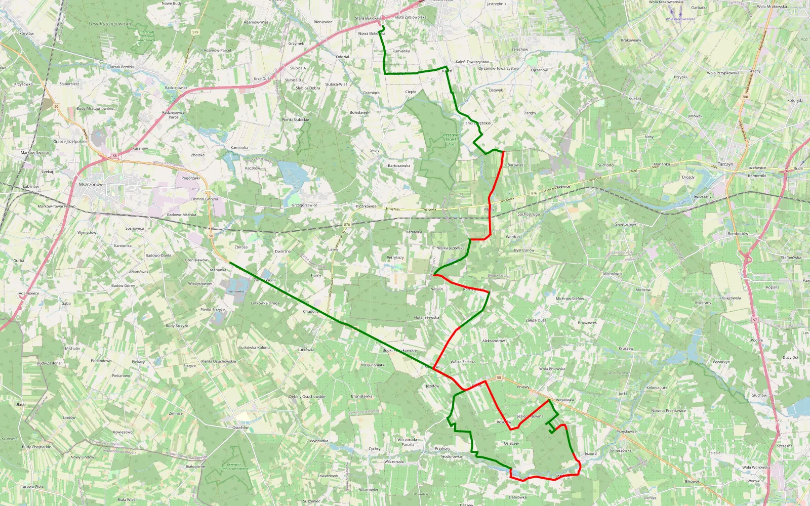 Map of Zbiroża - Bukówka Stara - 29.4 km offroad trail, Grójec County