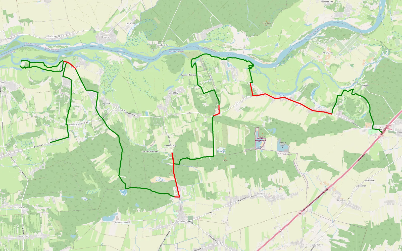 Mapa trasy Ludwinów - Niegów - 27.3 km trasy offroad, Powiat Wołomiński