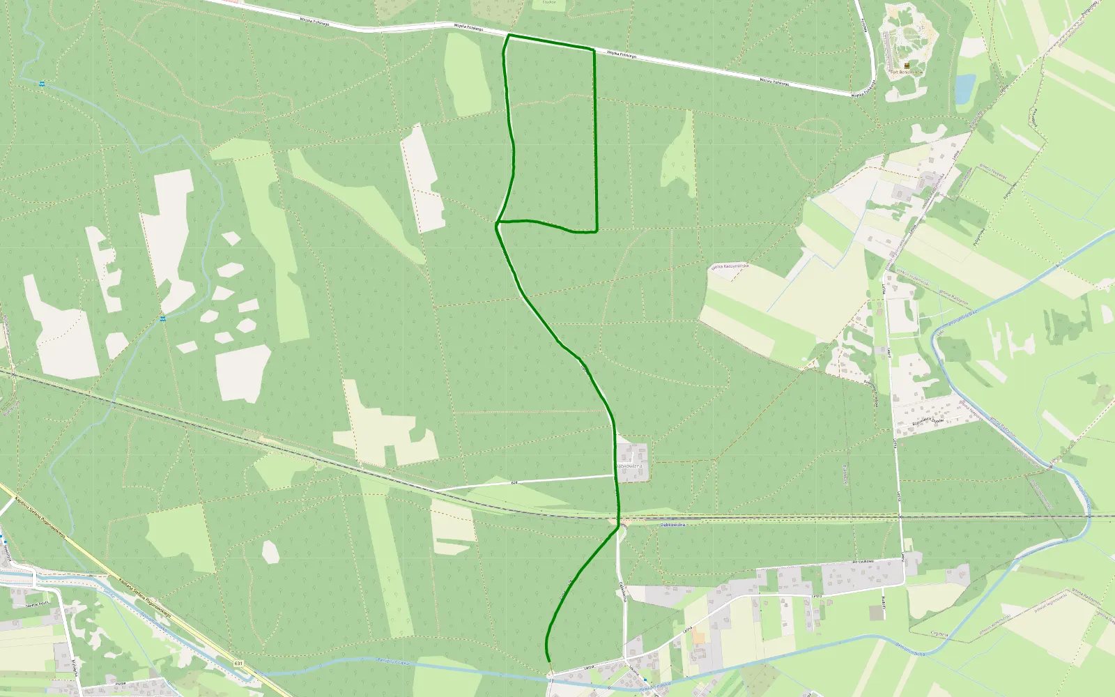 Mapa trasy Wólka Radzymińska - Białobrzegi - 1 km trasy offroad, Powiat Legionowski