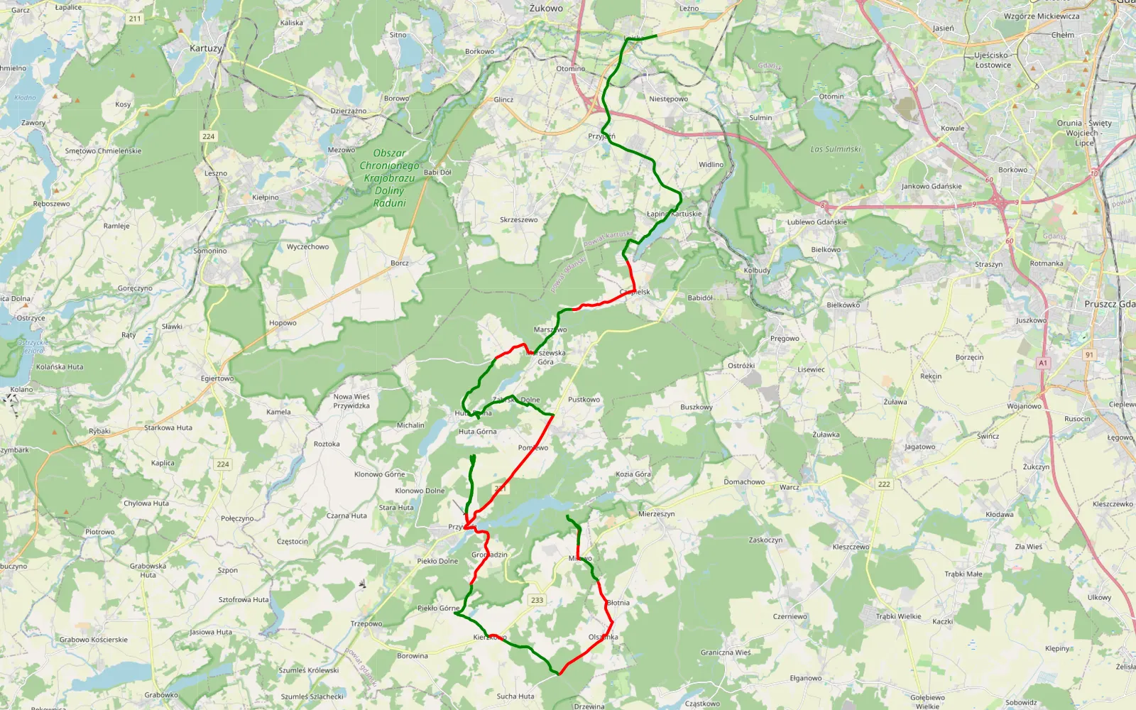 Map of Niedokonczona wycieczka - 39.1 km offroad trail, Gdańsk County