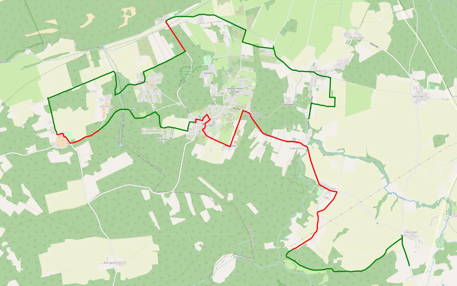 Mapa trasy Slajszewo z blotkoem - 24.8 km trasy offroad, Powiat Wejherowski