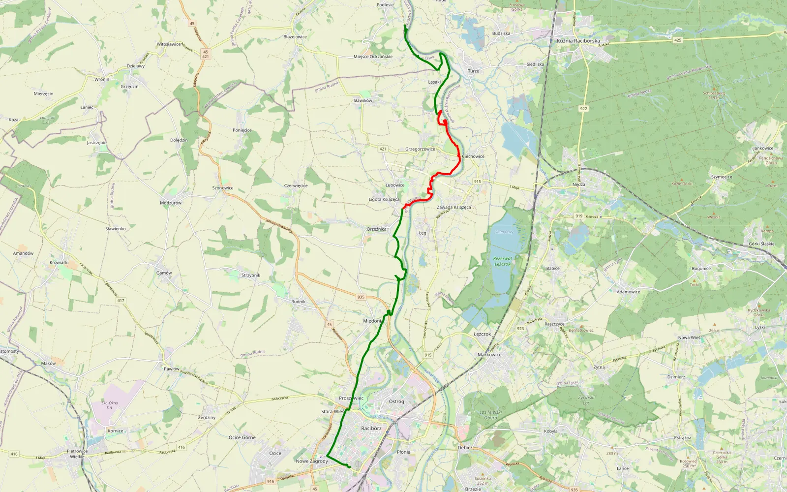 Map of Trasa lajcik nr1 - 15.1 km offroad trail, Racibórz County