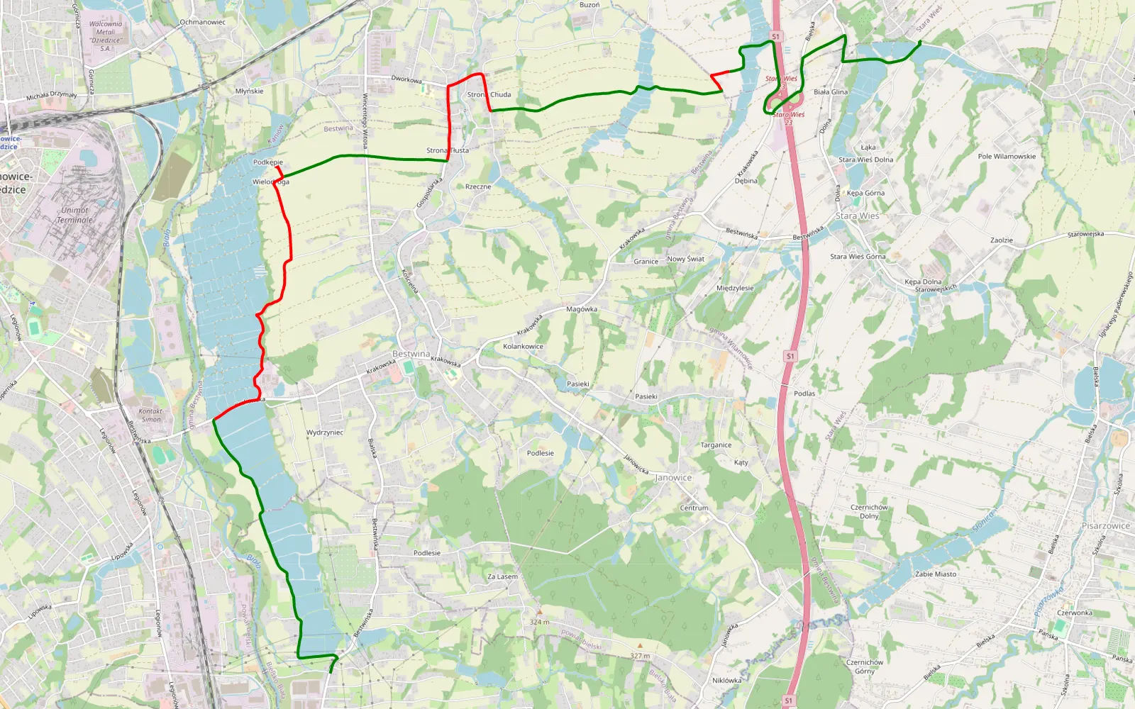 Map of Komorowice - Stara Wieś - 11.3 km offroad trail, Bielsko County