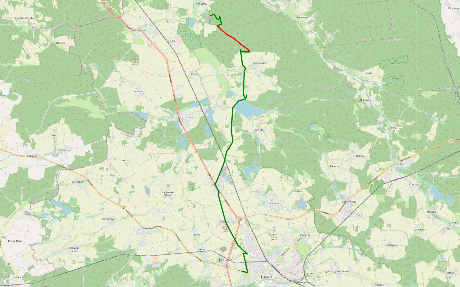 Map of Lubliniec - Panoszów - 7.9 km offroad trail, Lubliniec County
