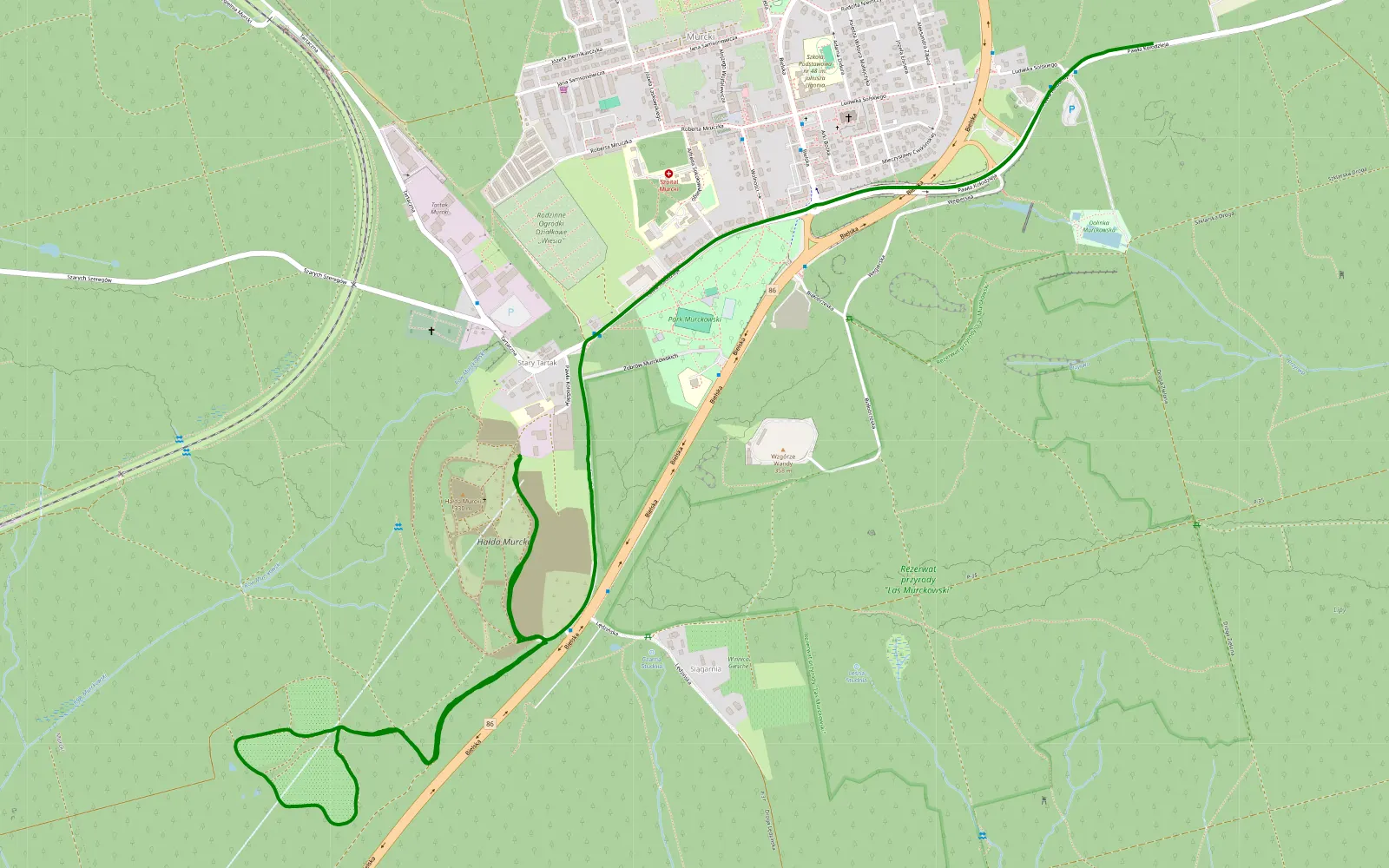 Mapa trasy Murcki-kostuchna haldy - 3.7 km trasy offroad, Katowice