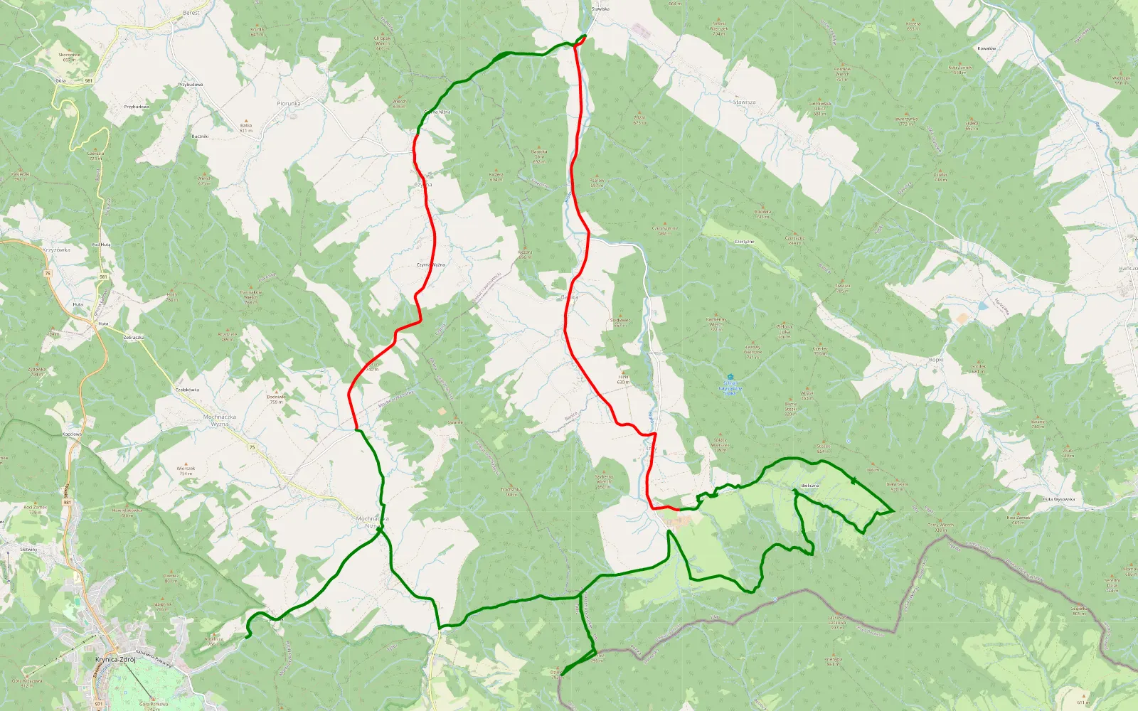 Map of Krynica-Zdrój - 35.9 km offroad trail, Gorlice County
