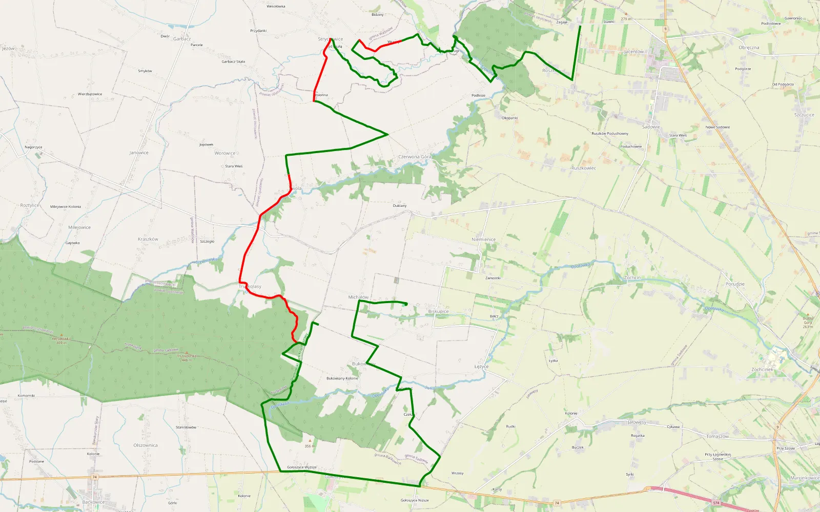 Map of Sunrise 25 1/1 - 19.5 km offroad trail, Opatów County