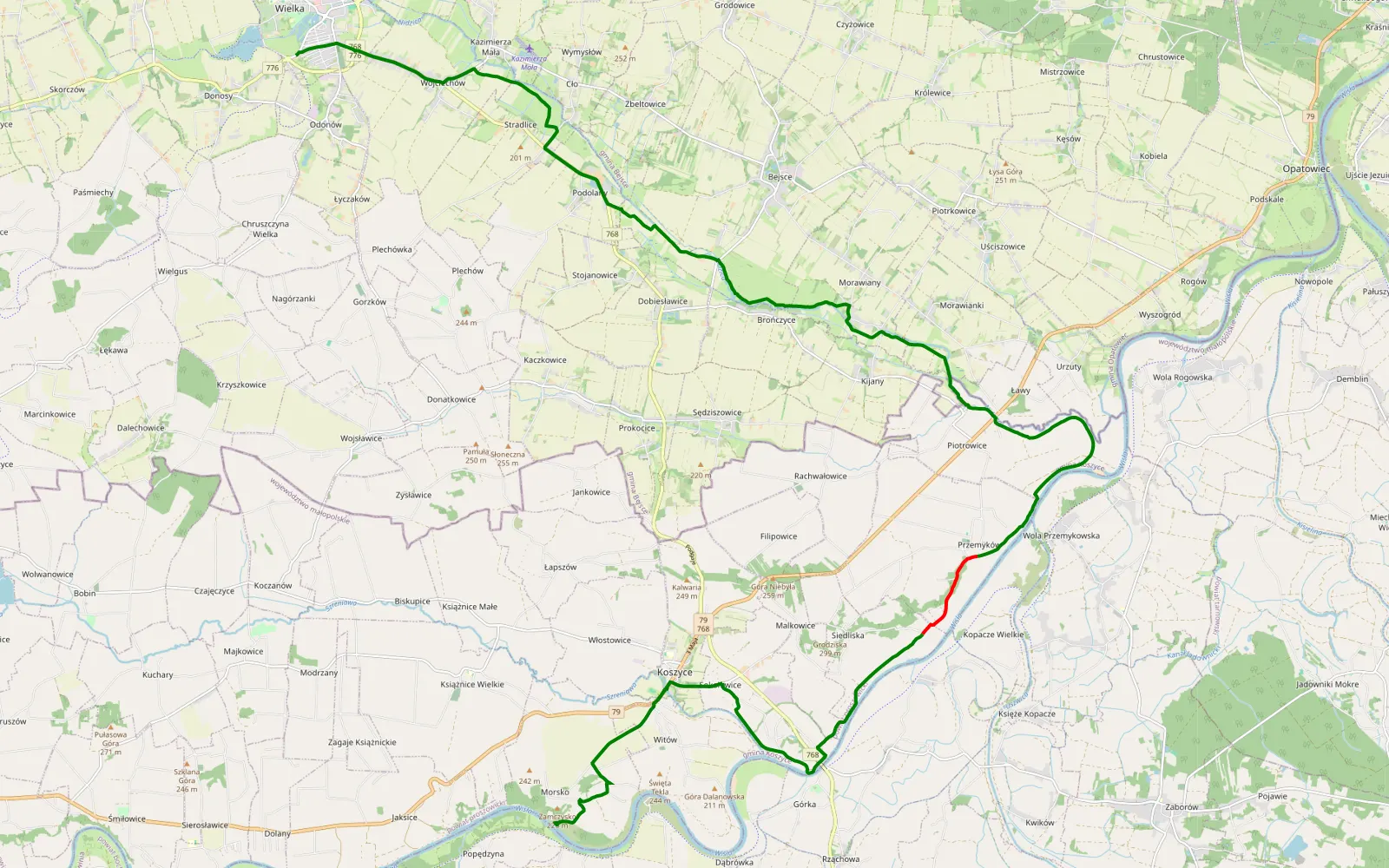 Map of Kazimierza Wielka- Morsko - 18.7 km offroad trail, Proszowice County