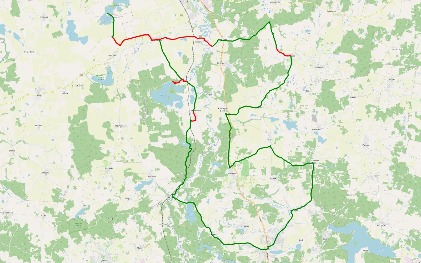 Map of Dywity Loop - 41.9 km offroad trail, Olsztyn County