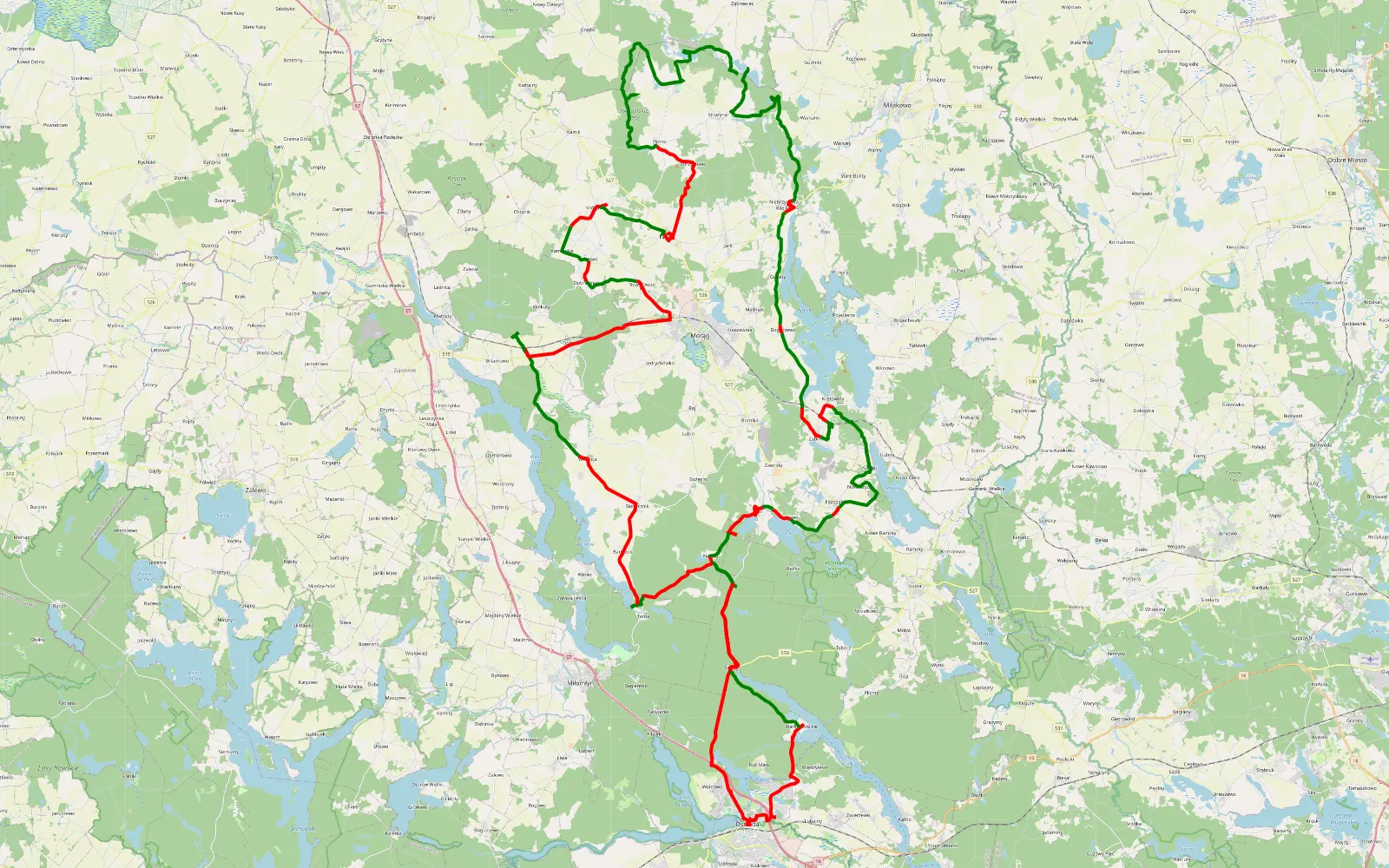 Mapa trasy Bbbb - 143 km trasy offroad, Powiat Ostródzki