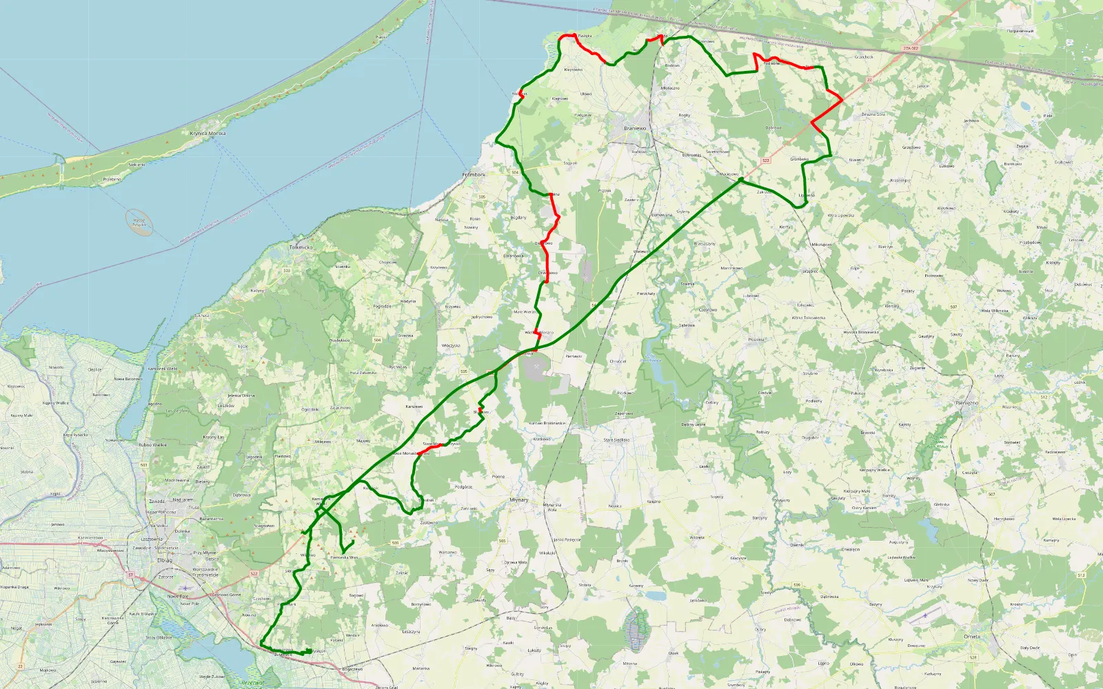 Mapa trasy Ccc - 64.8 km trasy offroad, Powiat Braniewski