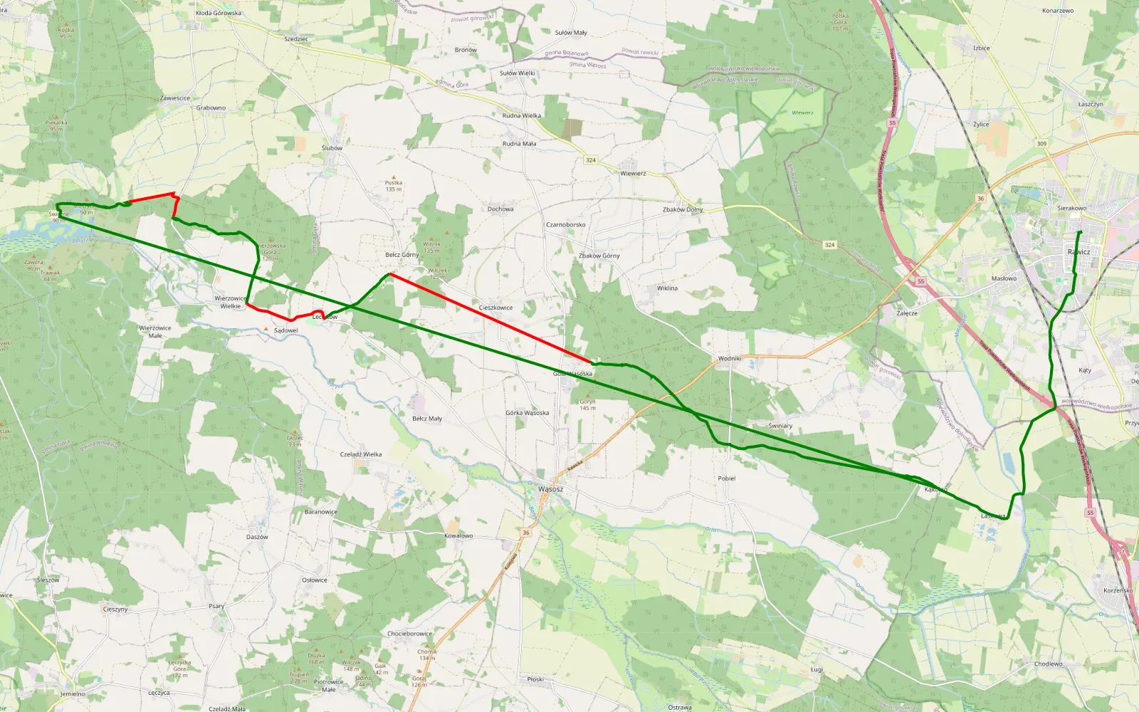 Map of Ryczeń - 21.1 km offroad trail, Góra County