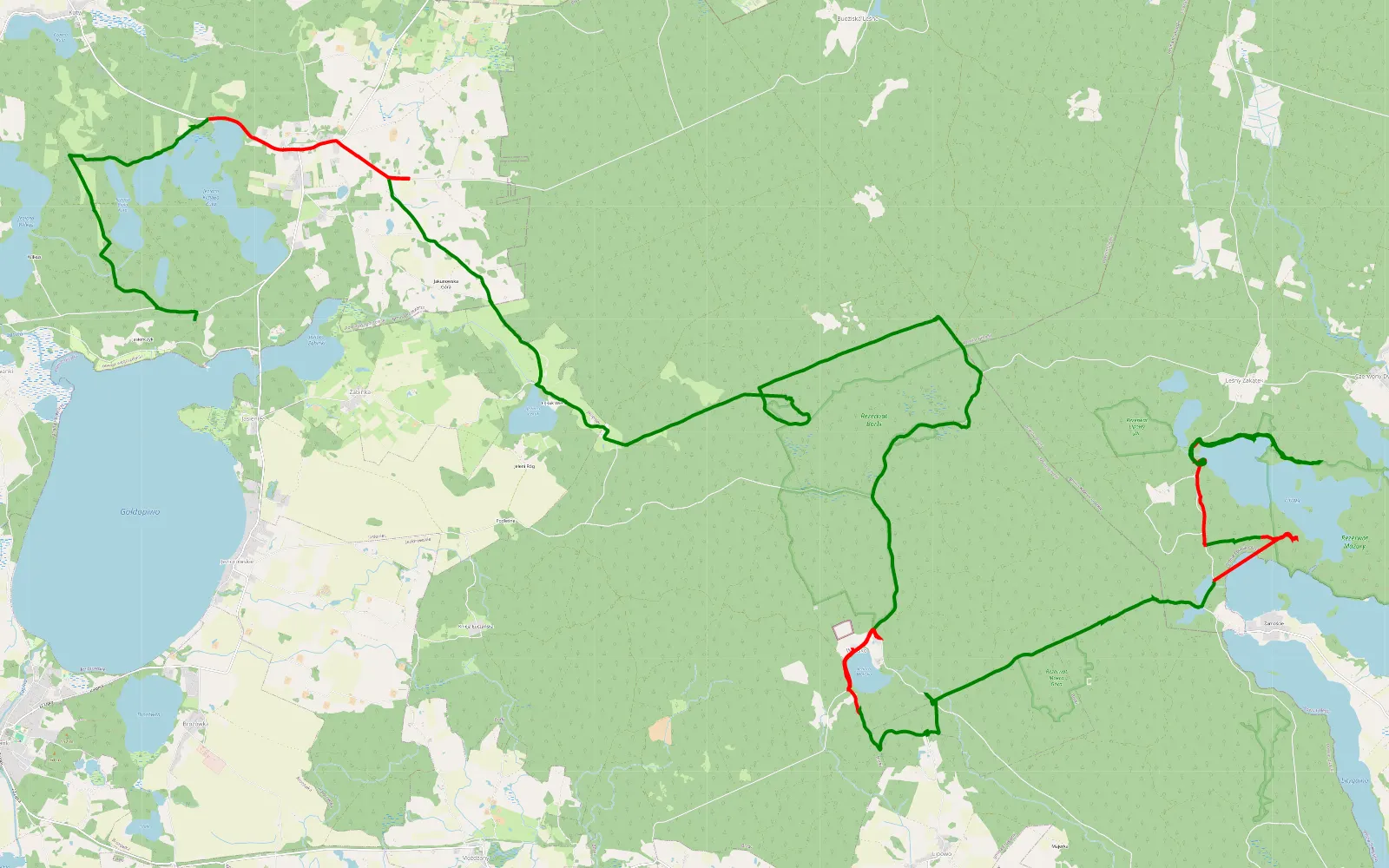 Mapa trasy Żabinki - Czerwony Dwór Puszcza Borecka - 43.6 km trasy offroad, Powiat Giżycki