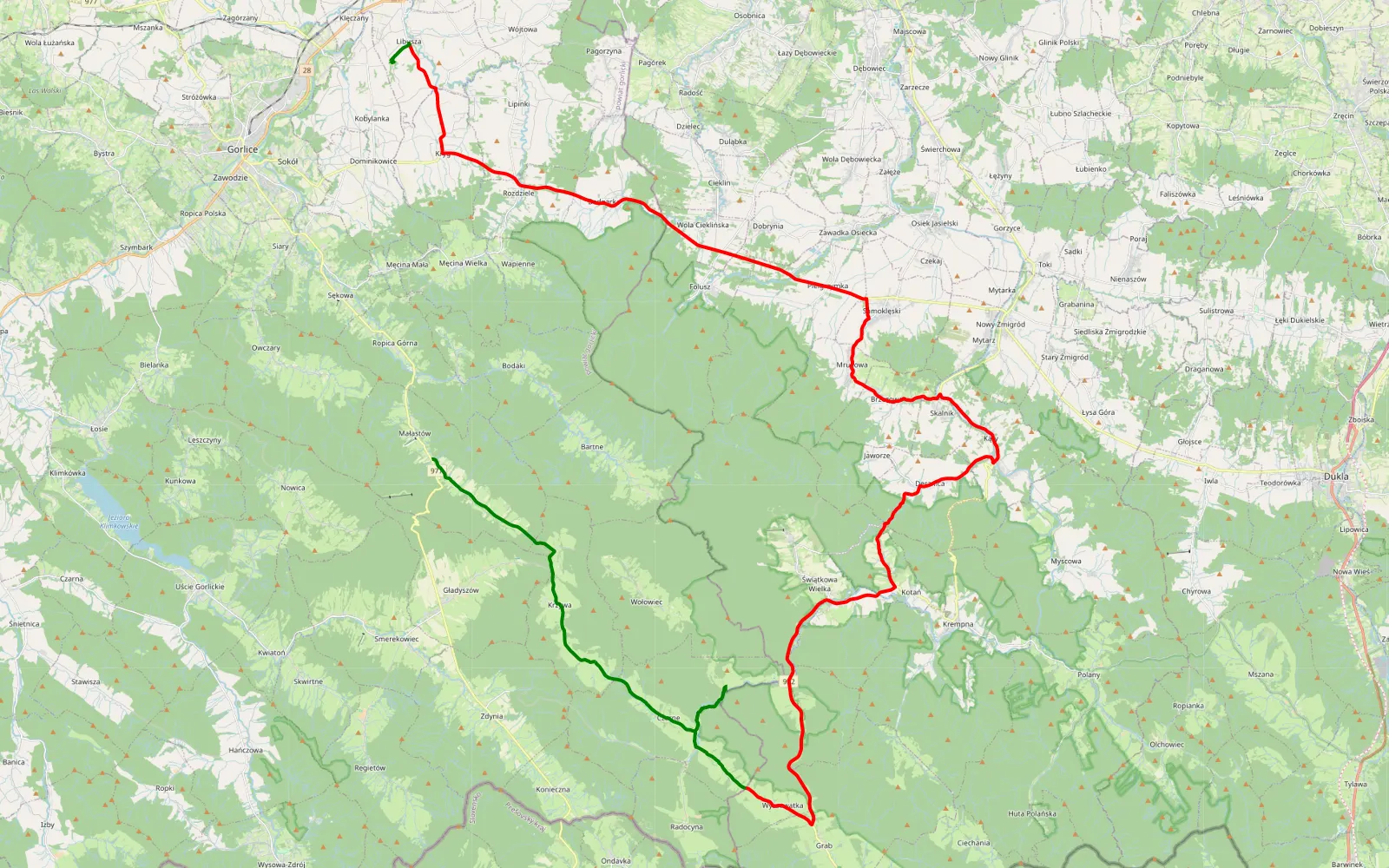Map of Małastów - Libusza - 64.6 km offroad trail, Gorlice County