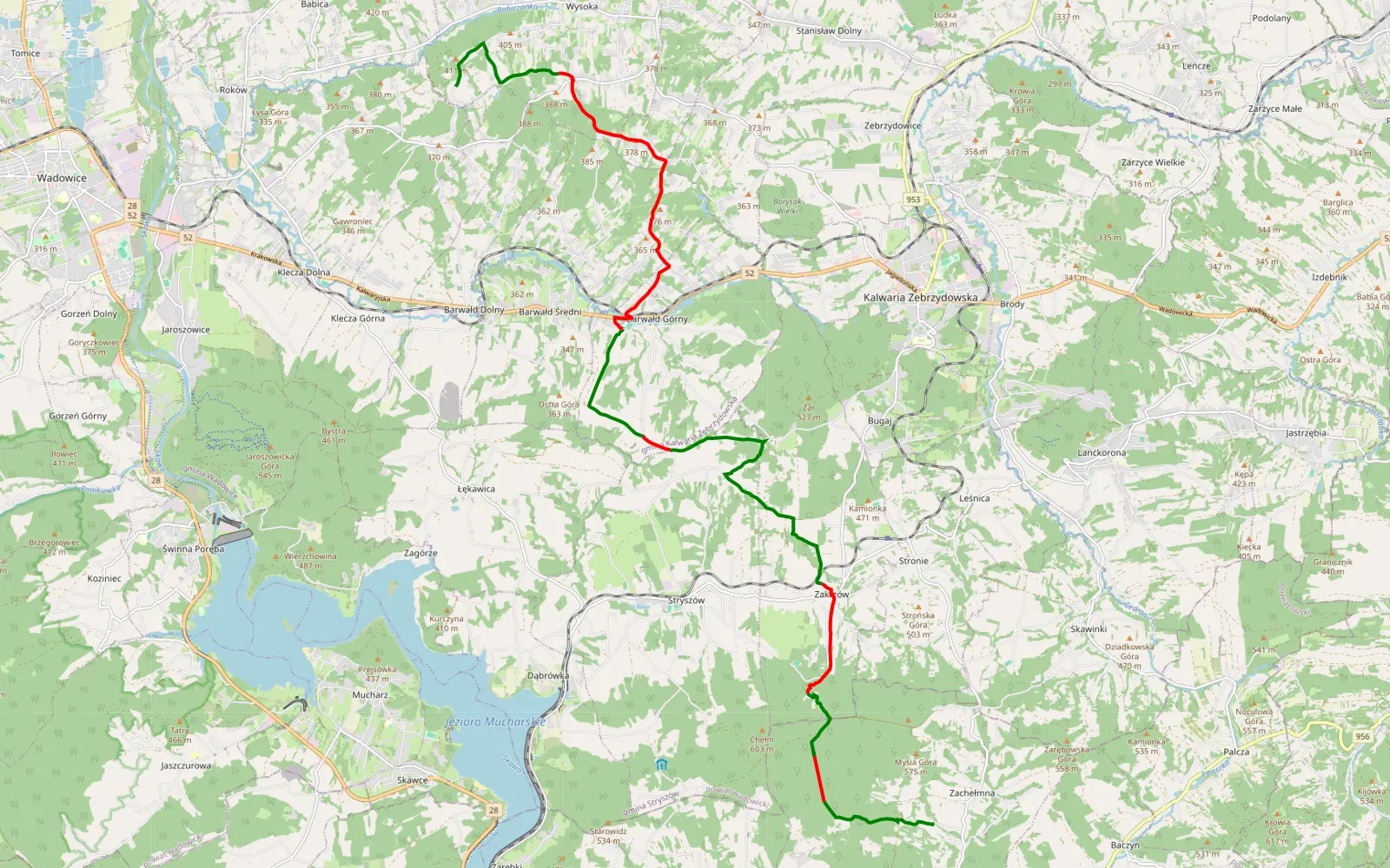 Mapa trasy Na szlaku 4x4=16 - 24 km trasy offroad, Powiat Wadowicki