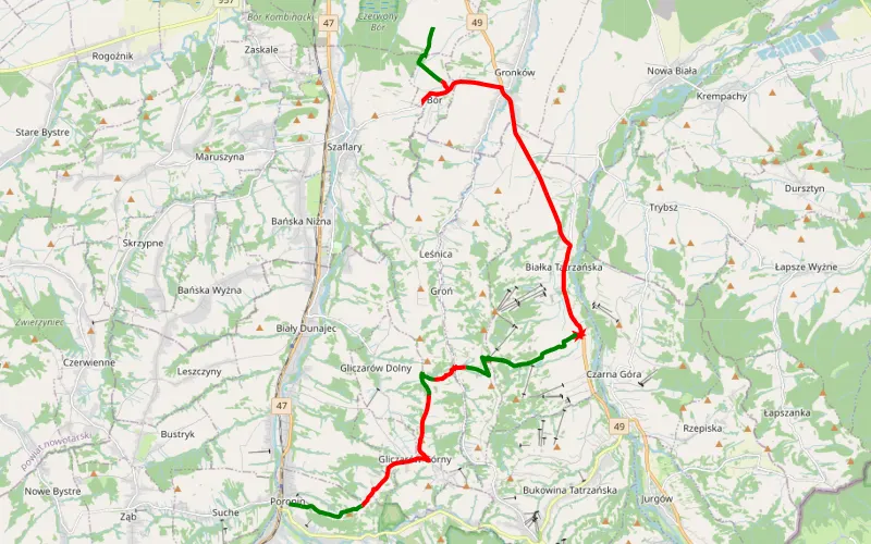 Lotnisko Nowy Targ-Gronków-Białka Tatrzańska-Kotelnica Białczańska-Gliczarów-Stołowe-Galicowa Grapa -Poronin
