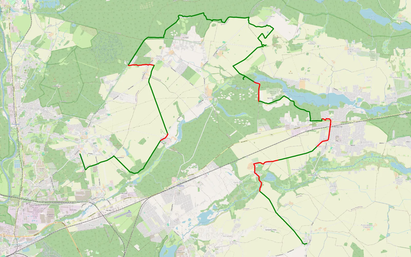 Mapa trasy Kicin - Sarbinowo by Miki - 33.4 km trasy offroad, Powiat Poznański