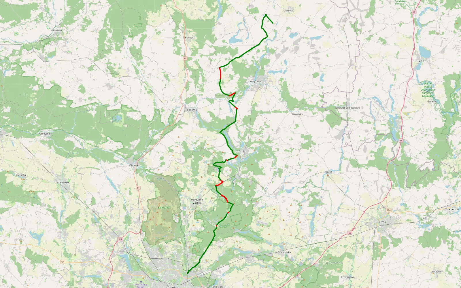 Map of Koziegłowy - Mała Laskownica - 66 km offroad trail, Wągrowiec County