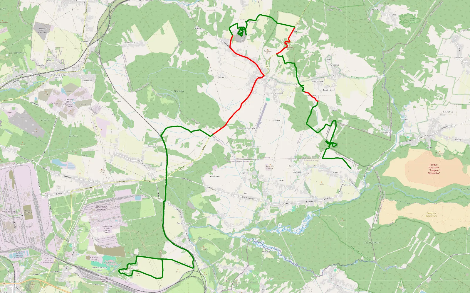 Mapa trasy Blady zibi - 39 km trasy offroad, Powiat Zawierciański