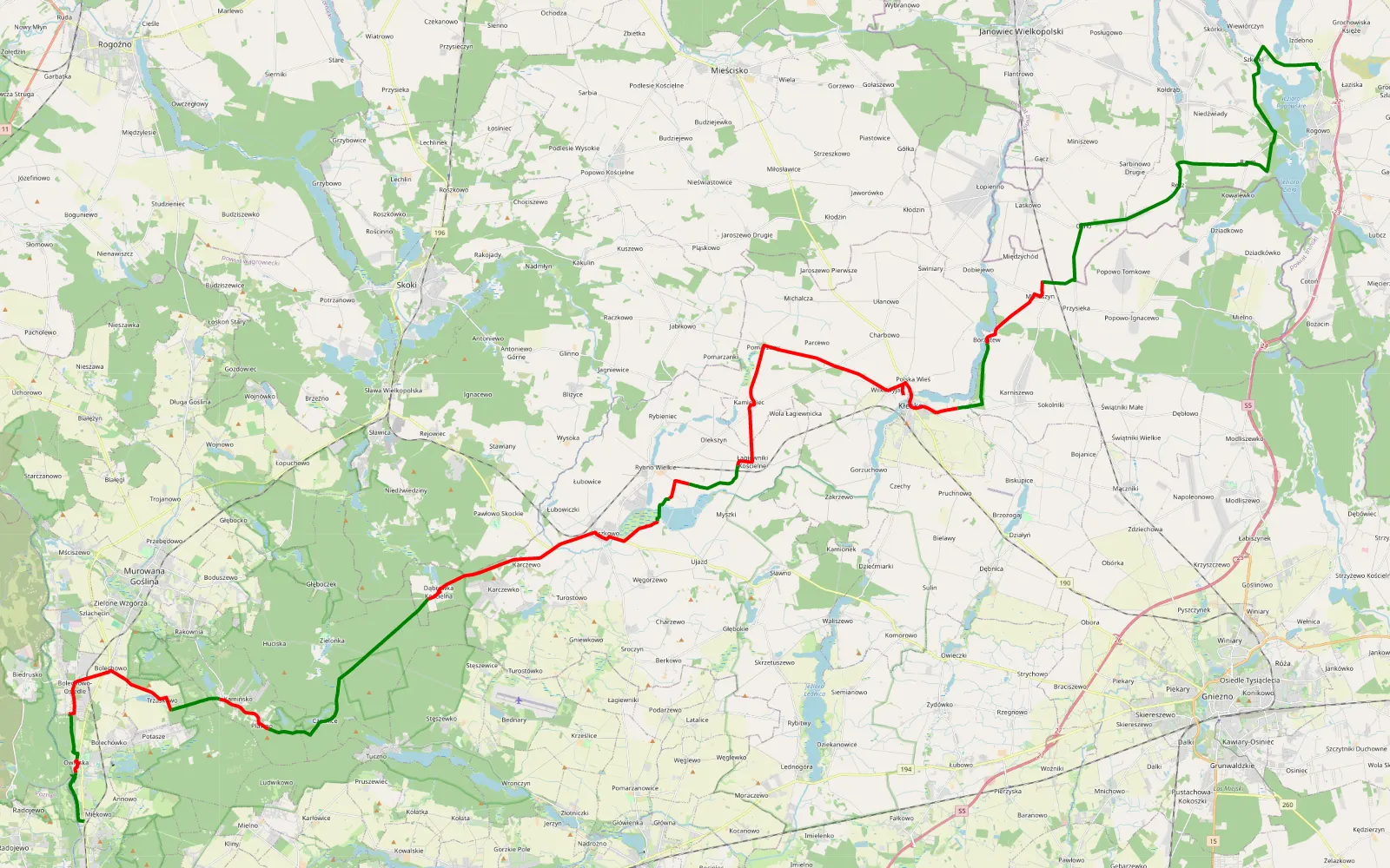 Mapa trasy Miękowo - Izdebno by Miki - 59.8 km trasy offroad, Powiat Gnieźnieński