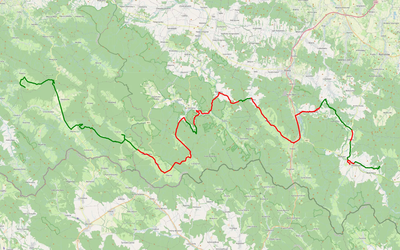 Map of 3 dzien Oderne - Wola Niżna - 76.4 km offroad trail, Krosno County