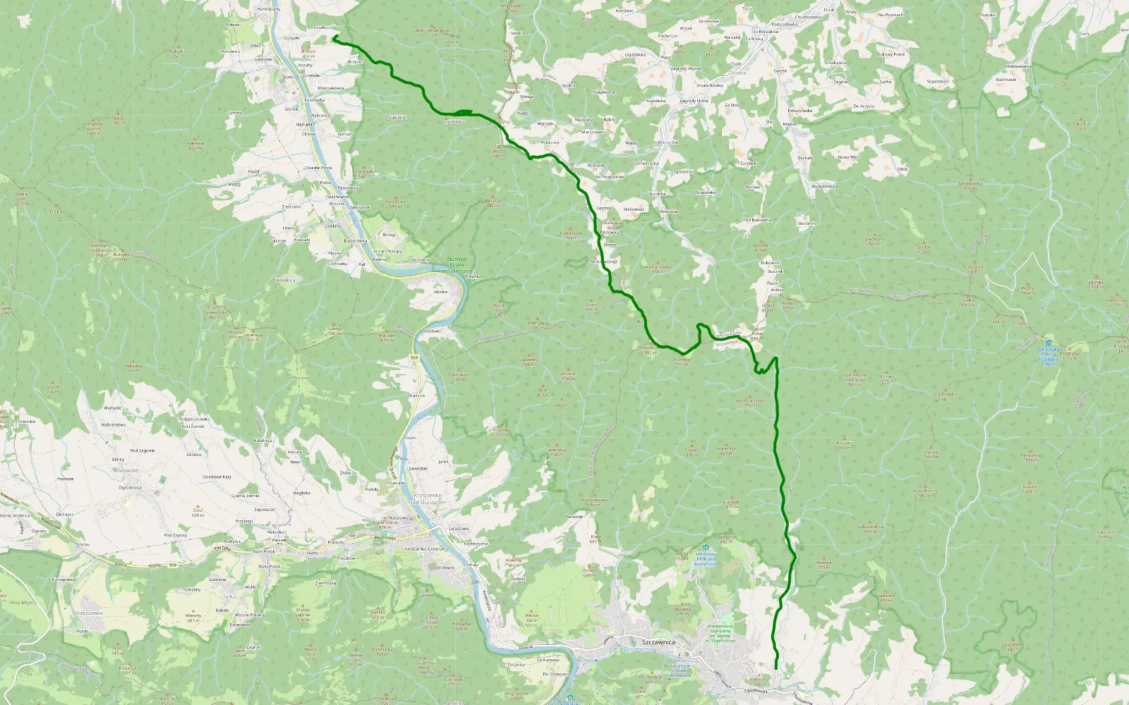 Map of Tylmanowa - Szczawnica - 13.6 km offroad trail, Nowy Targ County