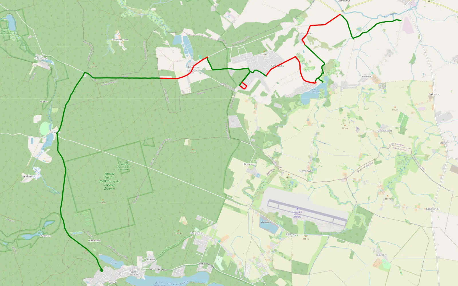 Map of Tuczno - Kiszkowo - 21.6 km offroad trail, Gniezno County