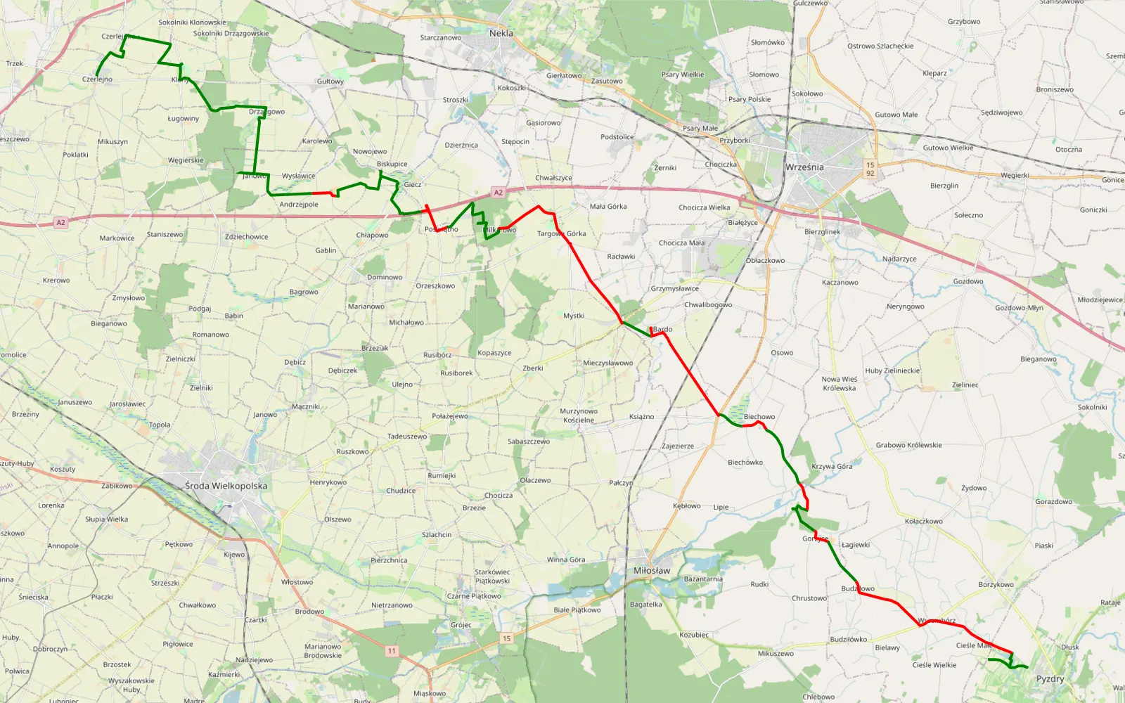 Map of Pyzdry - Czerlejno by Miki - 48 km offroad trail, Września County