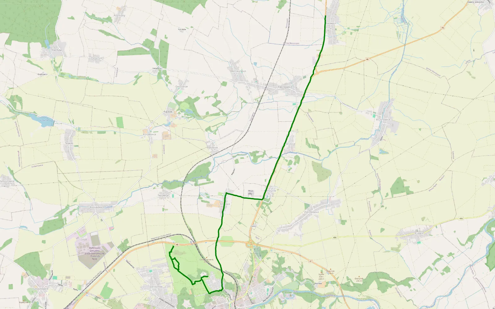 Map of Jedrzychow - Makowice - 4.4 km offroad trail, Nysa County