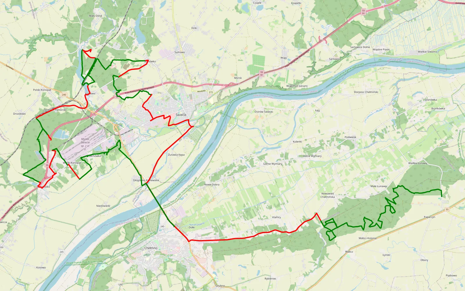 Map of Paparzyn - Świecie- Grochówka :) - 73.7 km offroad trail, Świecie County