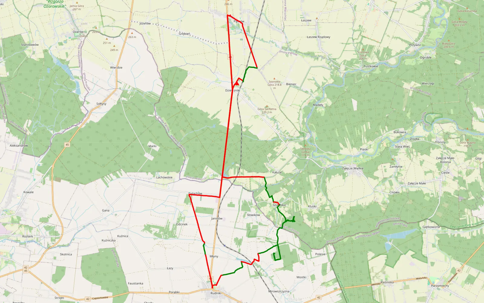 Map of Słowików - 36.9 km offroad trail, Wieluń County