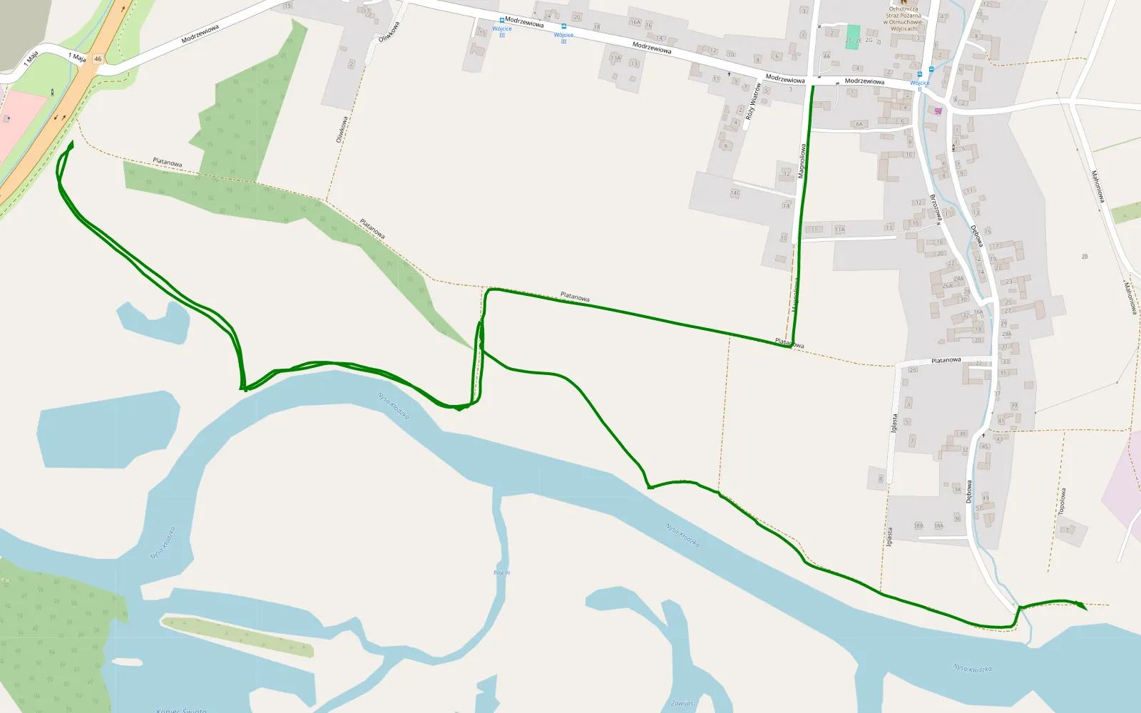 Map of Wójcice, spokojna krótka trasa. Bez rysowania. - 3.5 km offroad trail, Nysa County