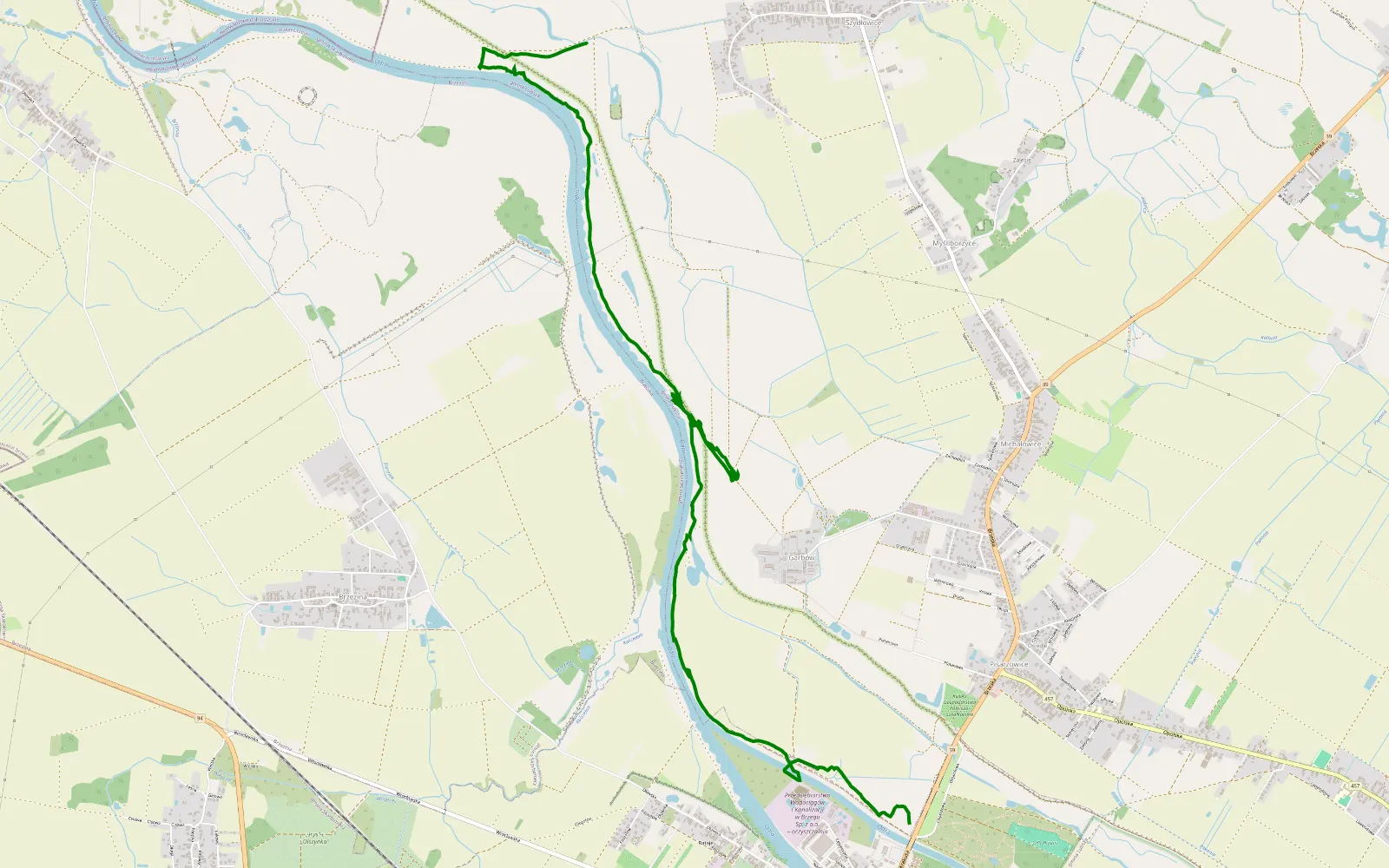 Map of Szydłowice - Brzeg - 9.4 km offroad trail, Brzeg County