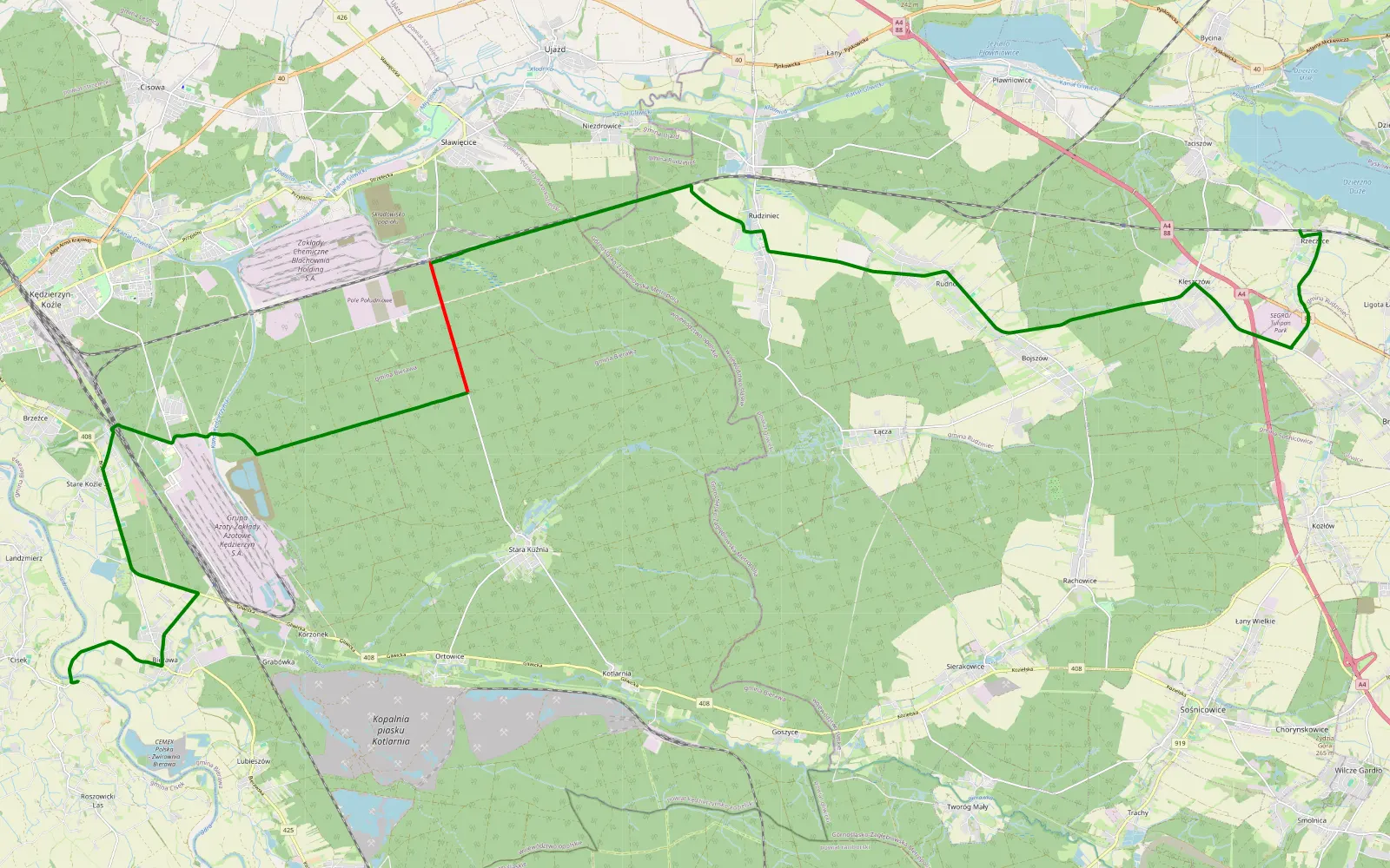 Mapa trasy Bk - 14.4 km trasy offroad, Powiat Kędzierzyńsko-kozielski