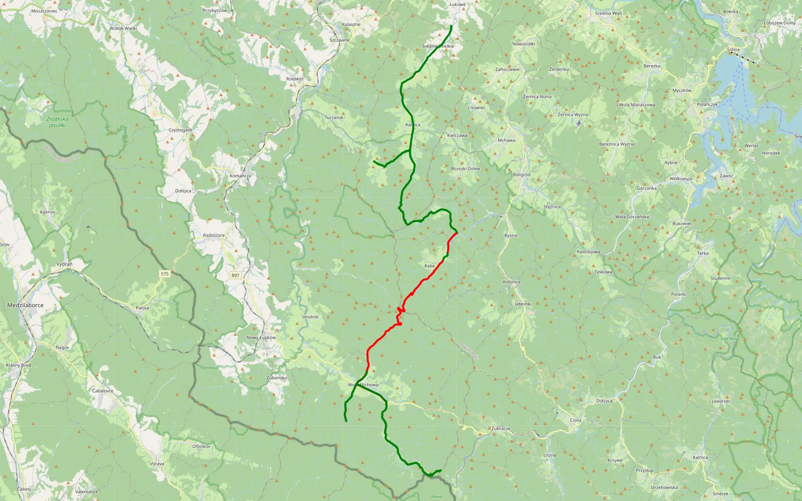 Mapa trasy Balnica - 47.6 km trasy offroad, Powiat Sanocki