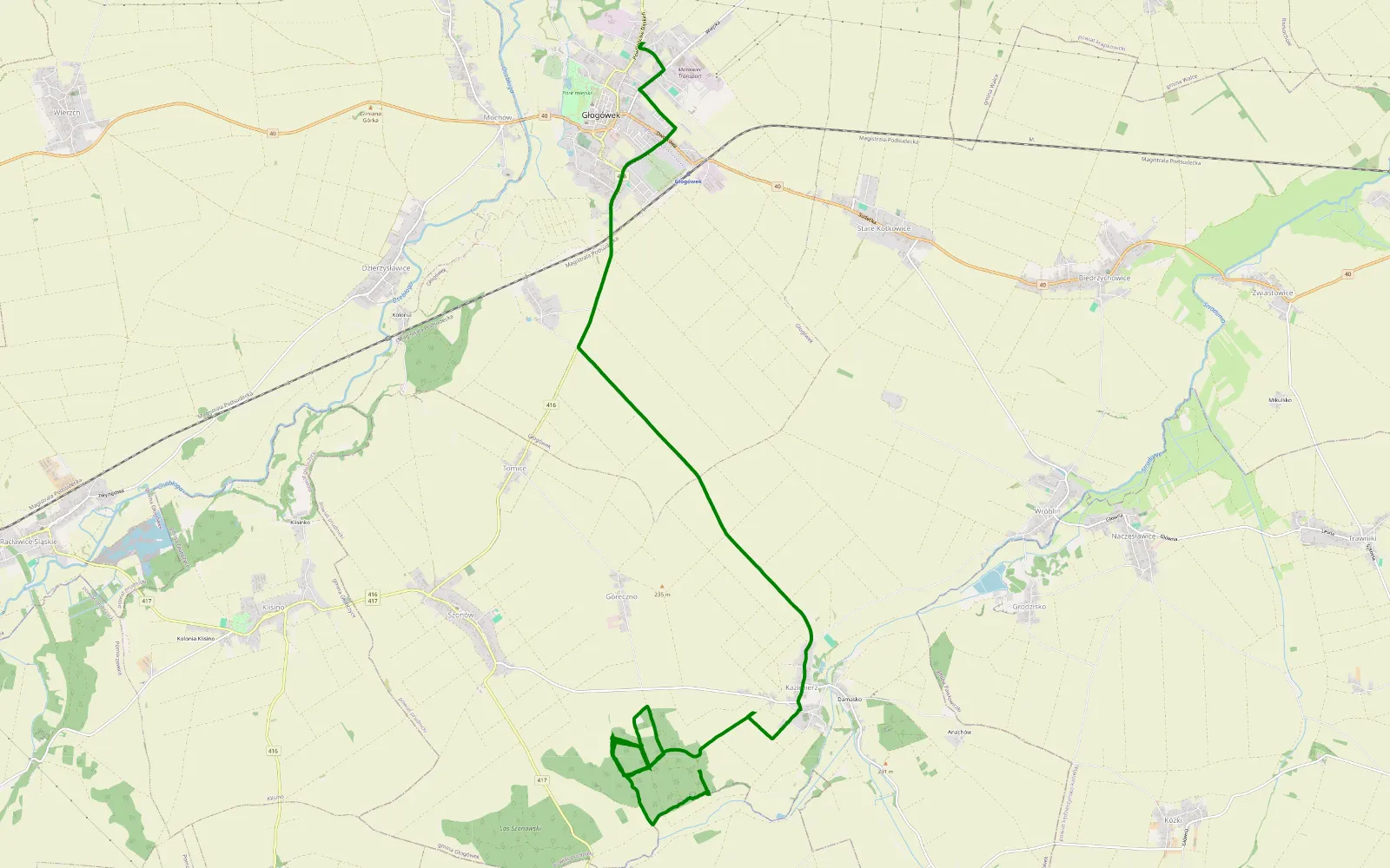 Mapa trasy Kazimierz - Głogówek - 8.9 km trasy offroad, Powiat Prudnicki