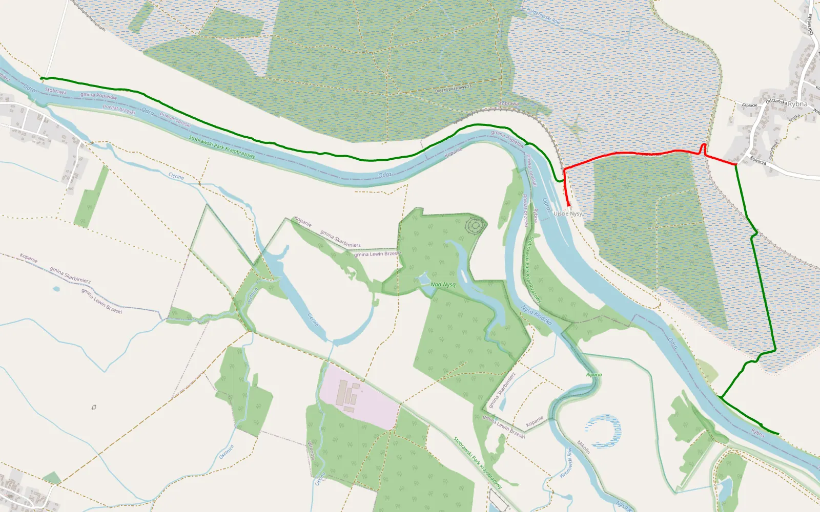 Mapa trasy Kopanie - Rybna - 9.4 km trasy offroad, Powiat Opolski